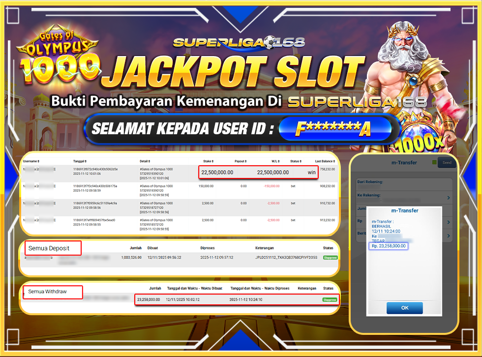 SUPERLIGA168 JACKPOT GATES OF OLYMPUS 1000 Rp.23,258,000-LUNAS